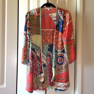 CAbi Tie Front Patchwork Tunic Kimono